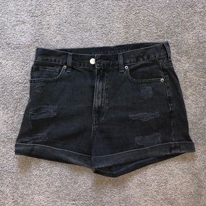 American Eagle black denim mom shorts
